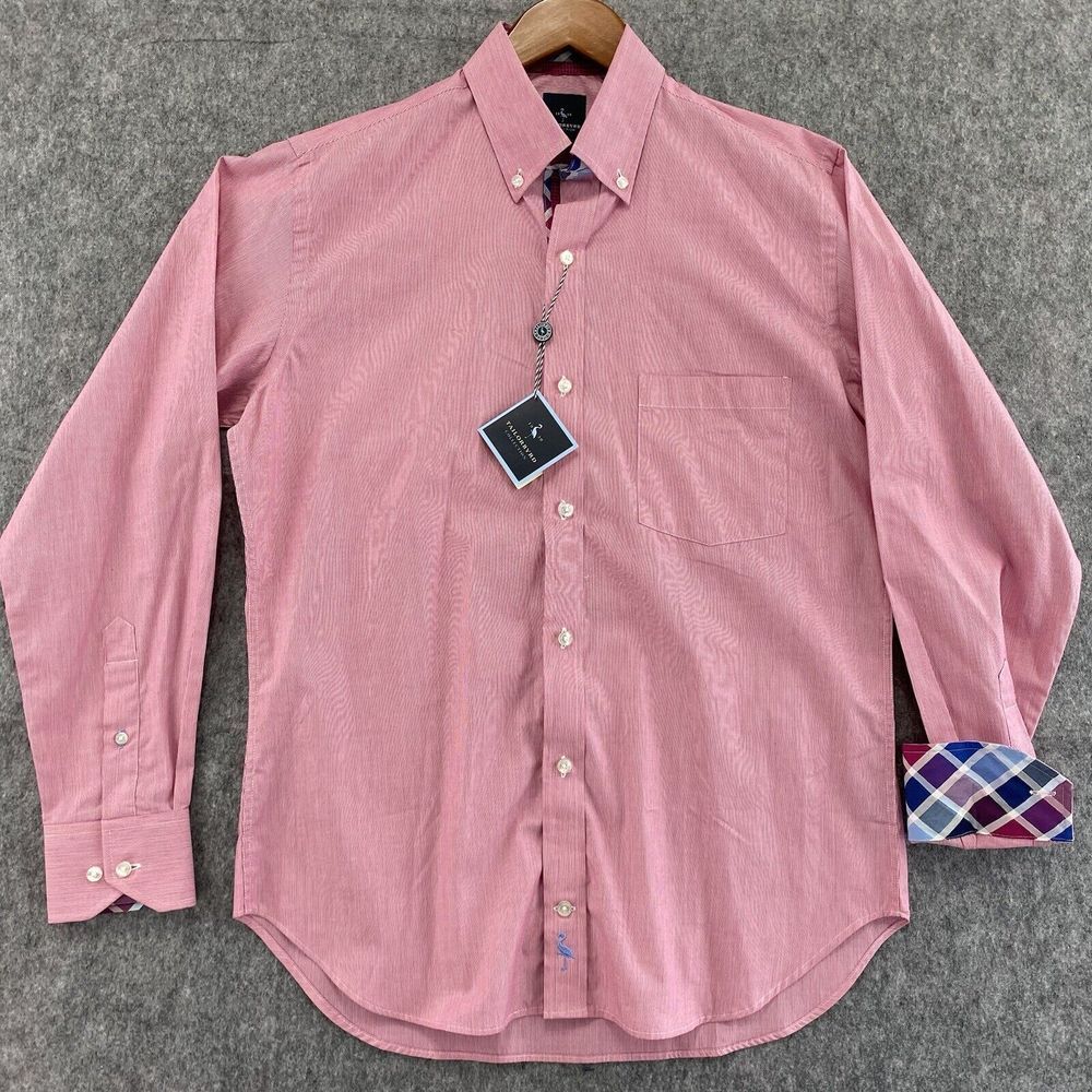 Taylor Byrd‎ Shirt Mens S L/S Button Down Fuchsia Striped Argyle Flip Cuff NWT